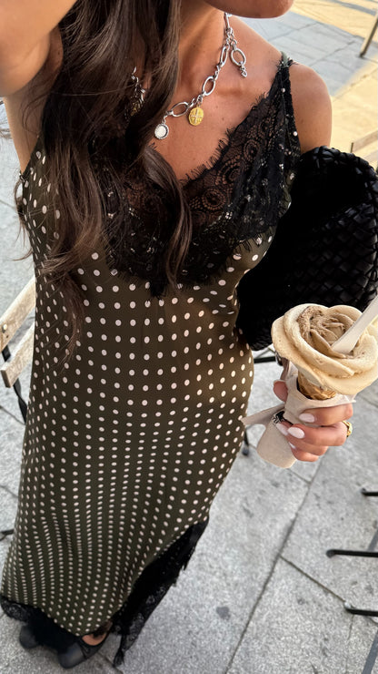 Olive Polka Dot Slip Dress