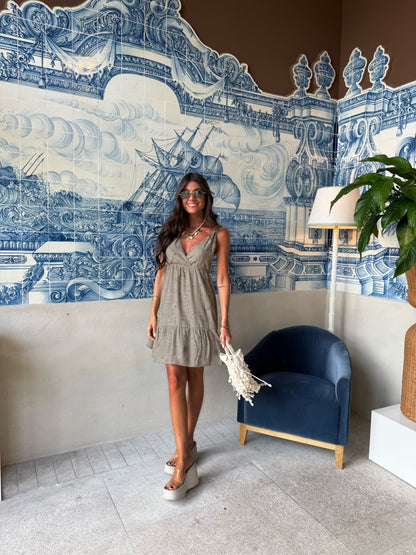 Boho Khaki Embroidered Dress
