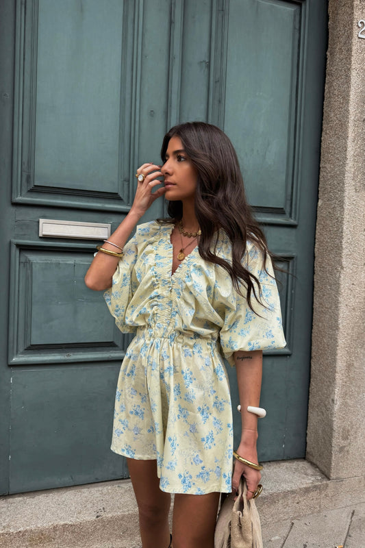 Floral Print Jumpsuit in Soft Butter Yellow