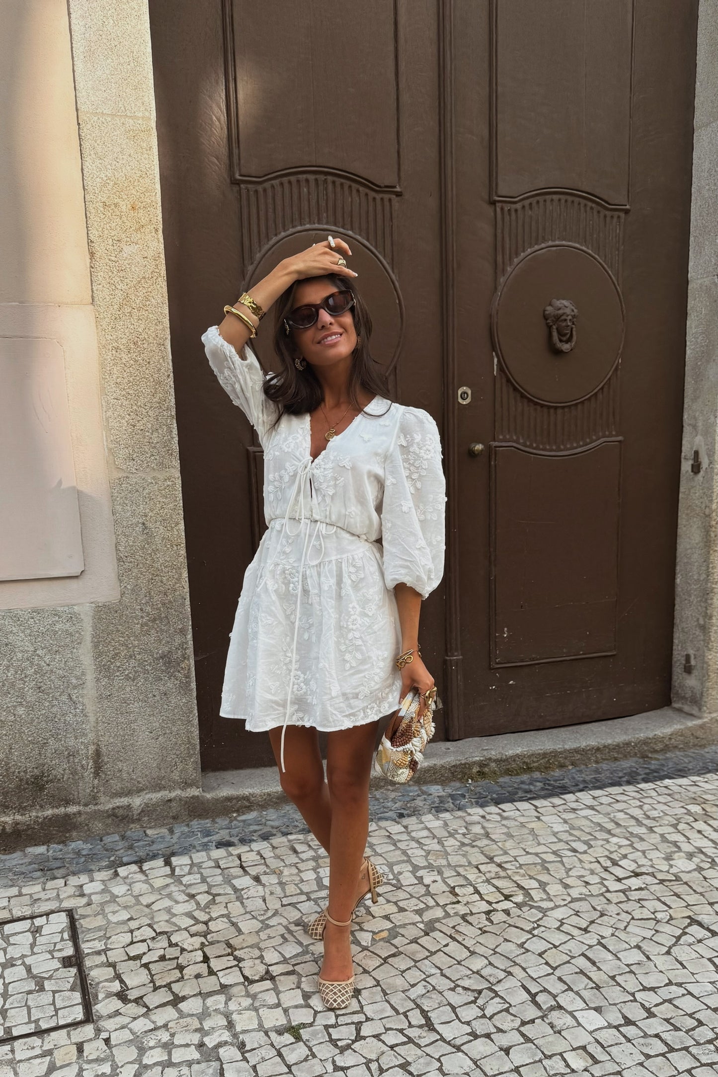 White Dress with Embroidered Details