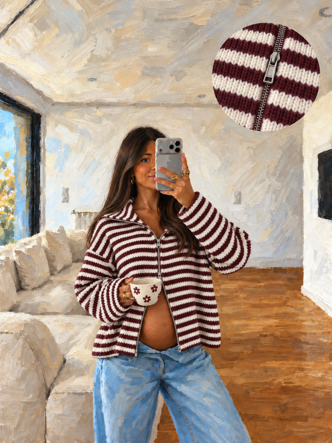 Striped Zip Cardigan