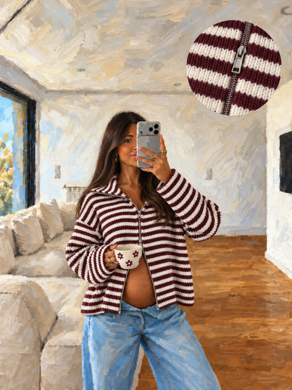 Striped Zip Cardigan