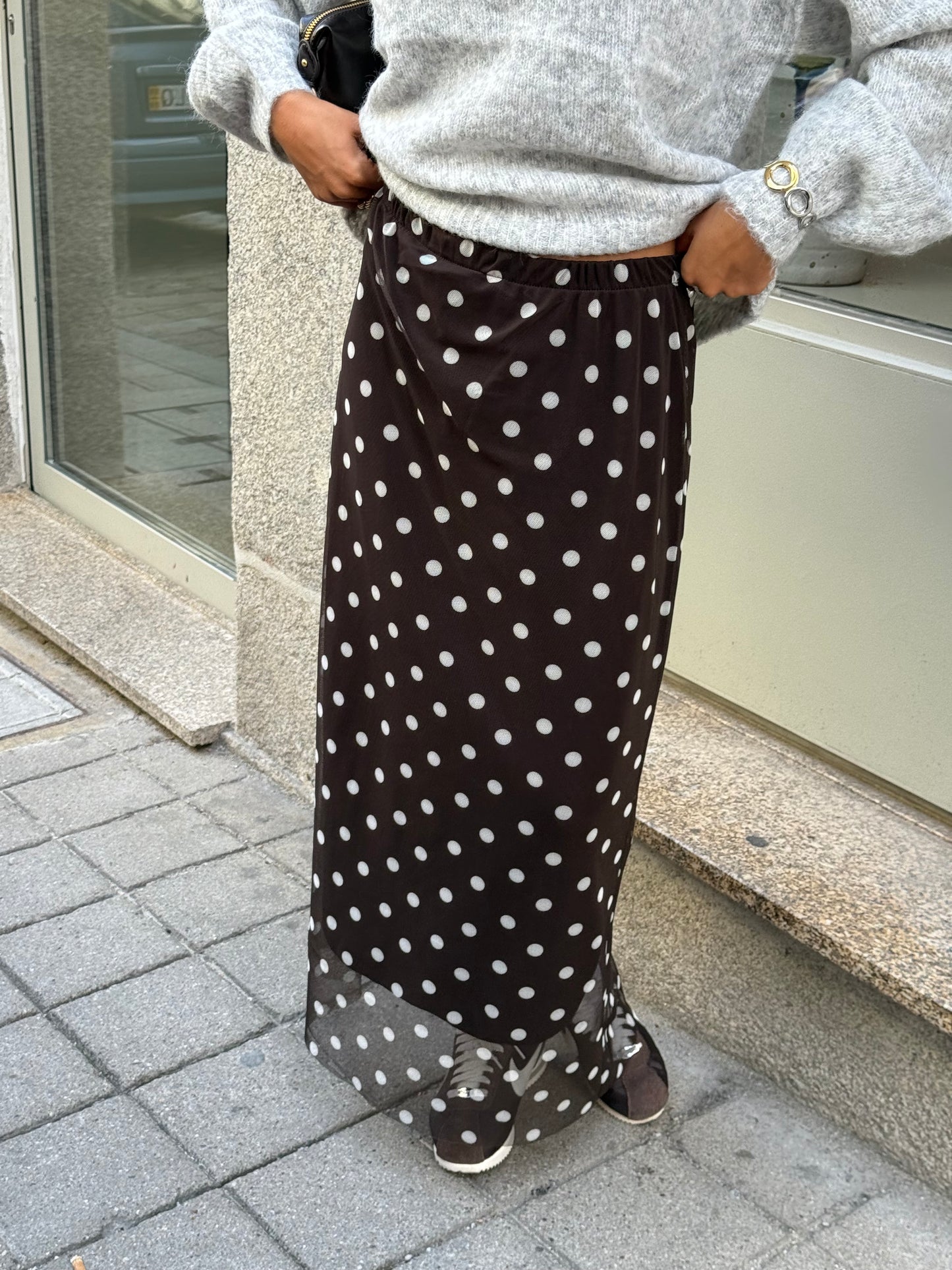 Polka Dot Sheer Maxi Skirt with Lining