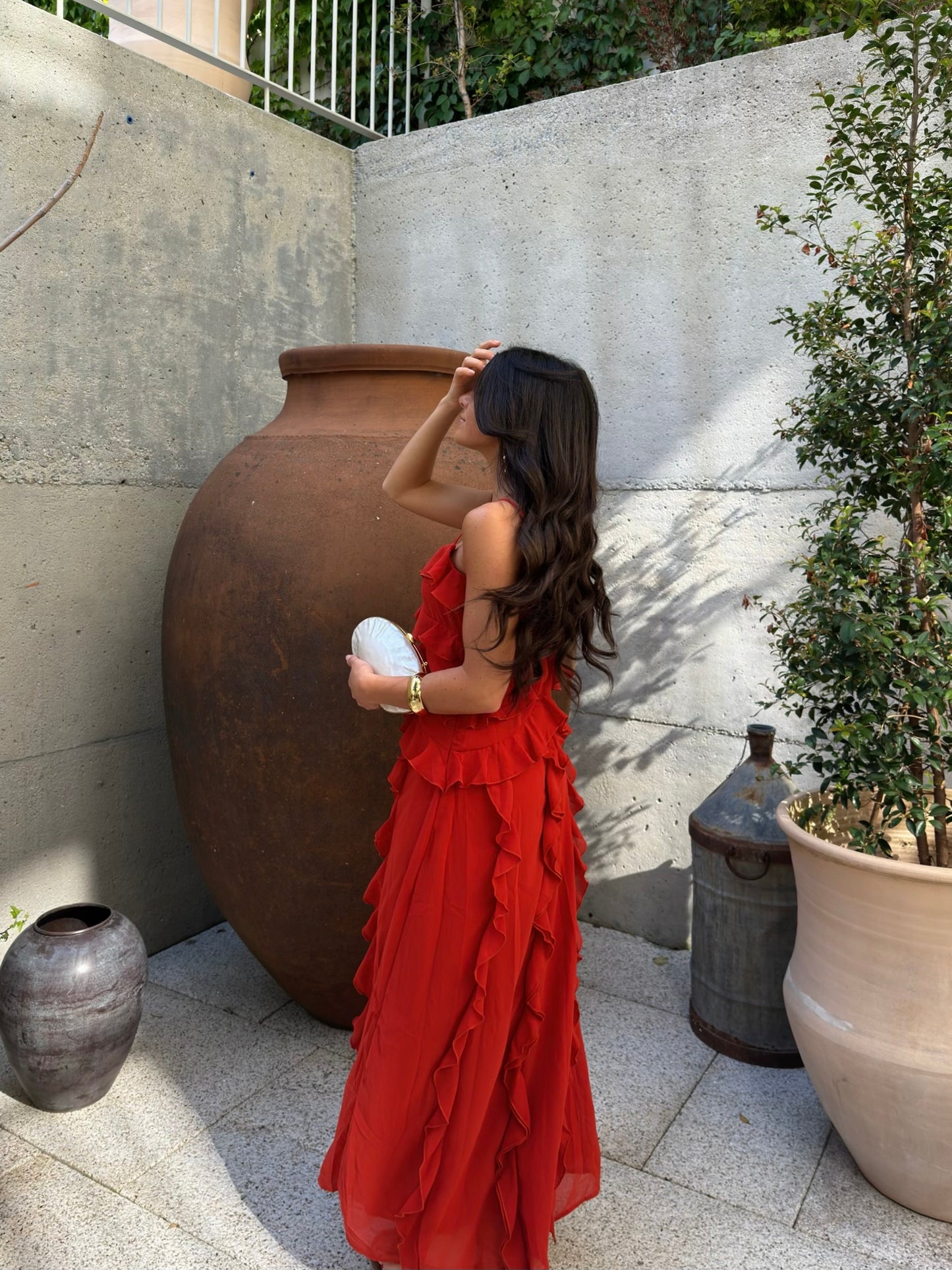 Scarlet Ruffle Maxi Dress