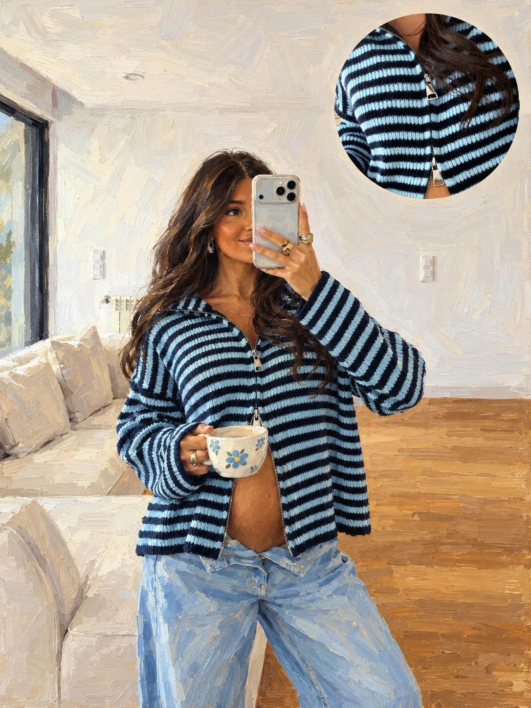 Striped Zip Cardigan