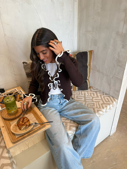 Chocolate Contrast Trim Cardigan