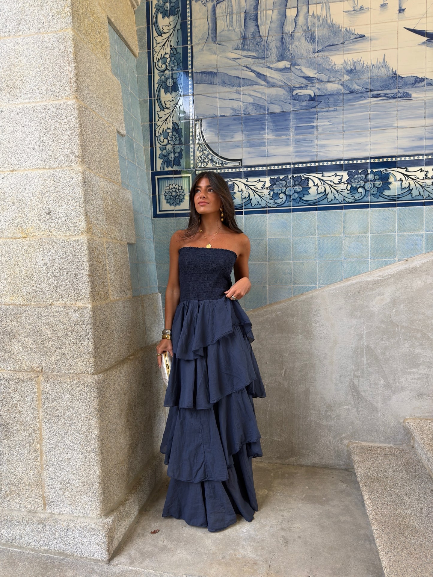 Navy Tiered Maxi Dress