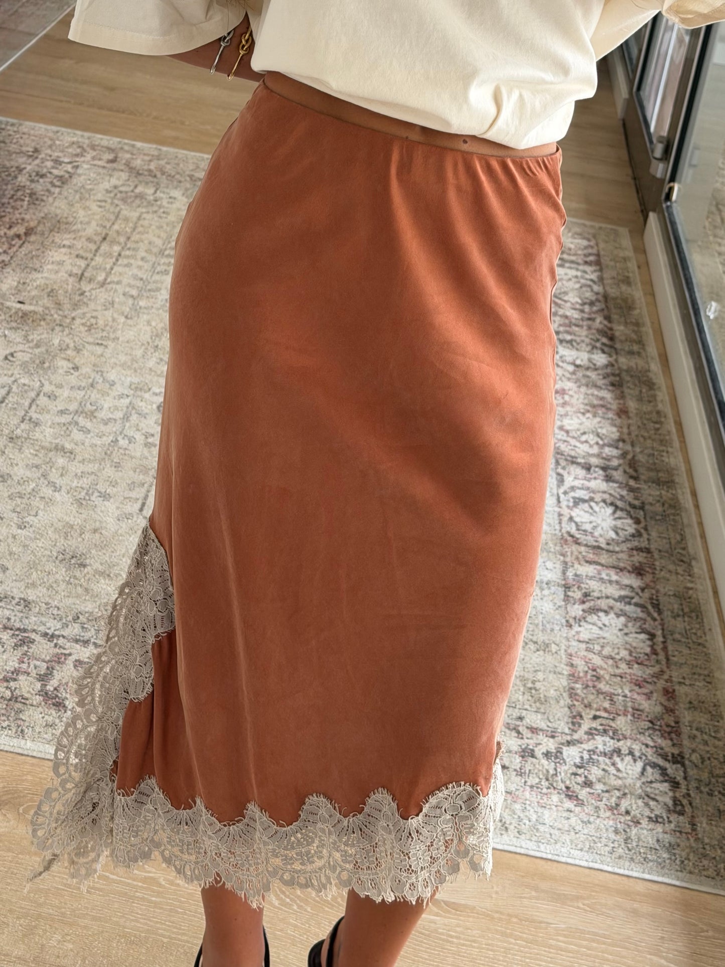 Terracotta Lace Slip Skirt