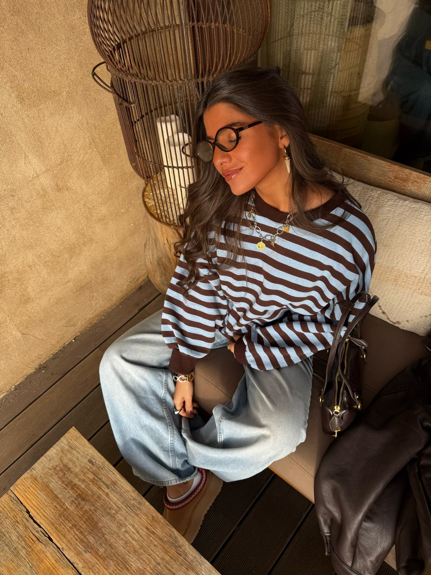 Blue & Chocolate Striped Fleece Sweatshirt