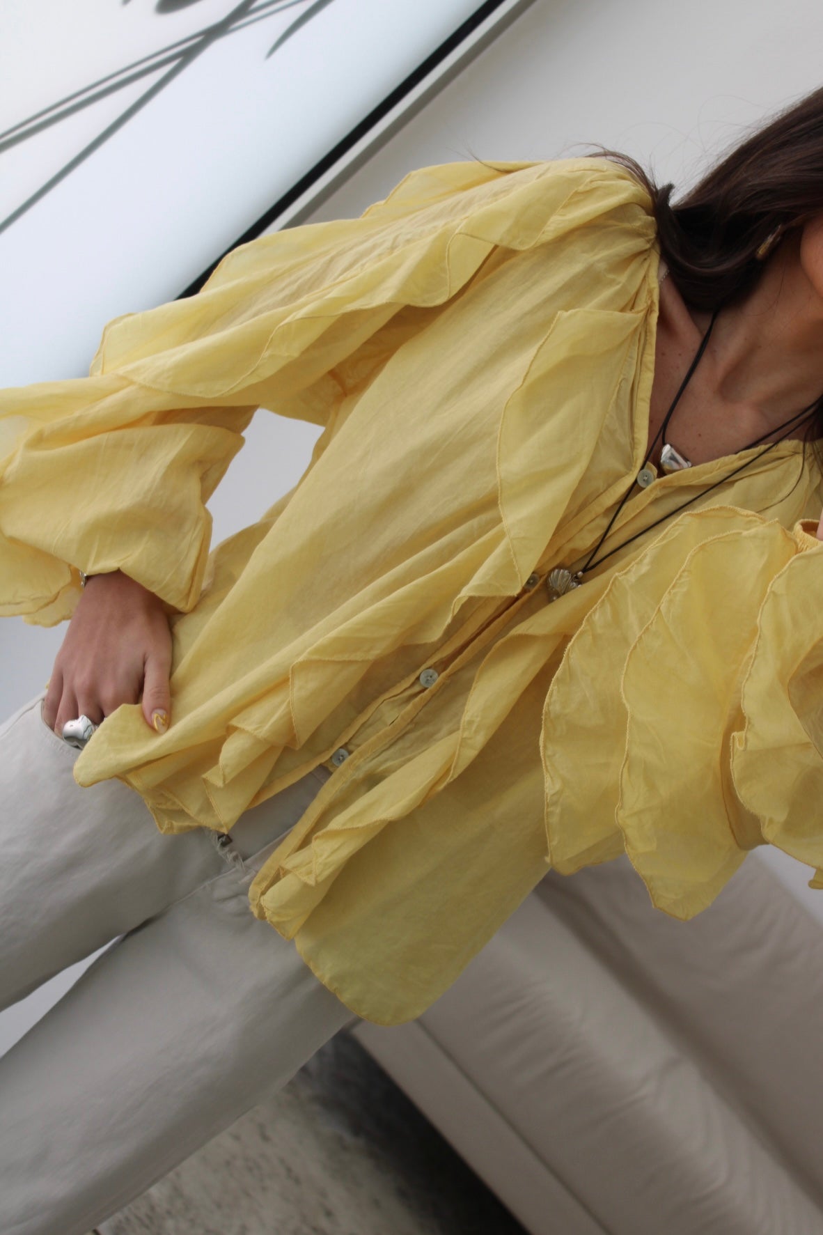 Ruffled Shirt in Butter Yellow
