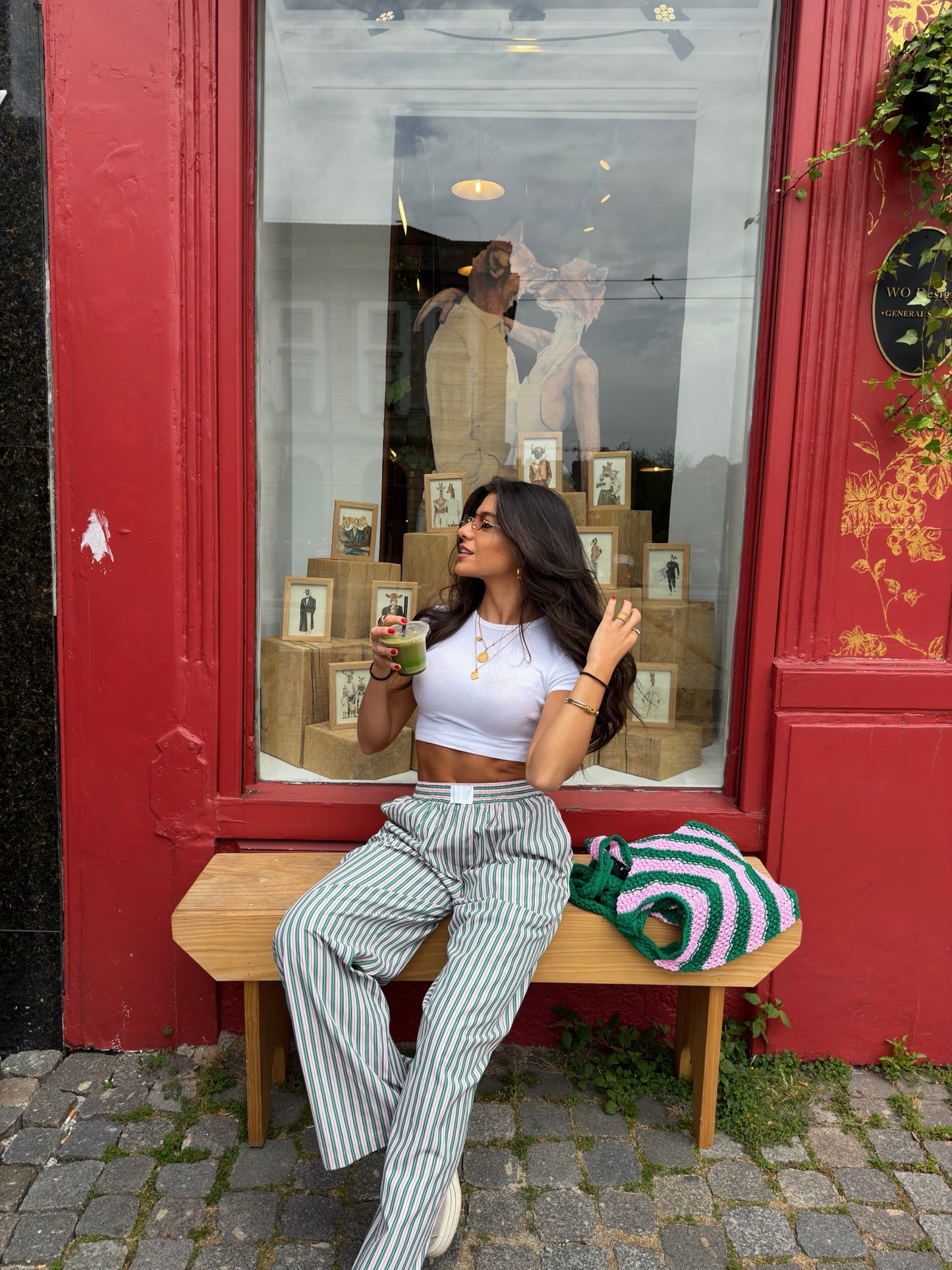 Pink & Green Striped Relaxed Pants