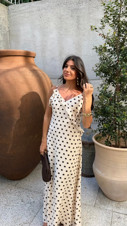 Polka Dot Ruffle Maxi Dress