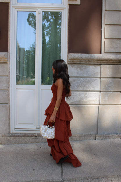 Dark Terracotta Tiered Maxi Dress