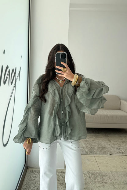 Ruffled Shirt In Green