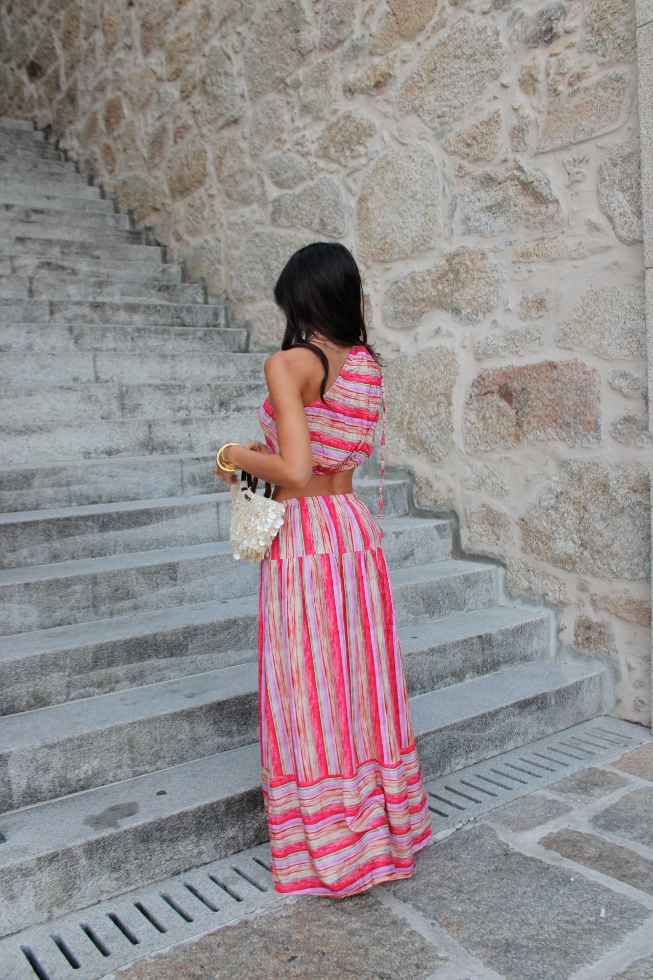 Long Rose-Toned Dress with Cut-Out Detail hi