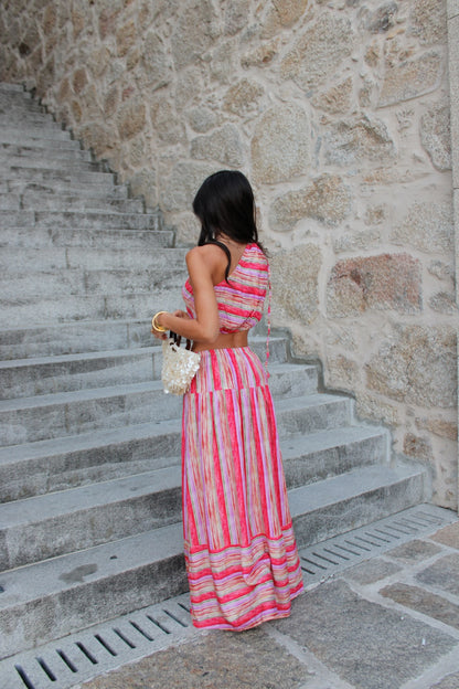 Long Rose-Toned Dress with Cut-Out Detail hi