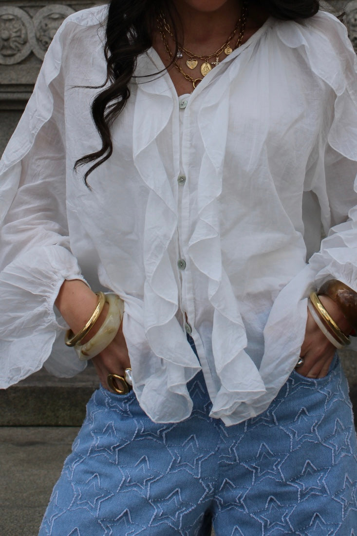 Ruffled Shirt in White