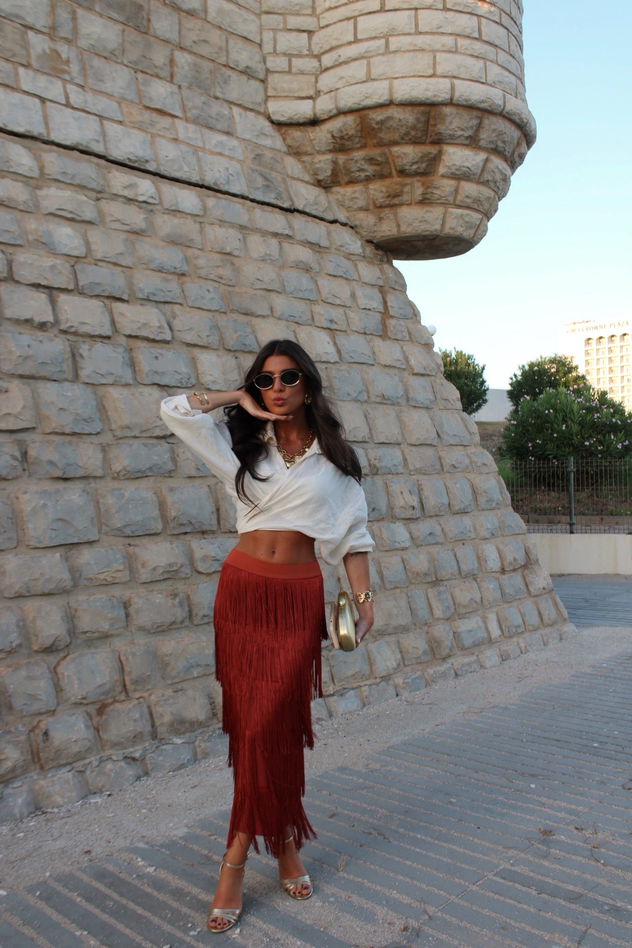 Terracotta Fringed Skirt