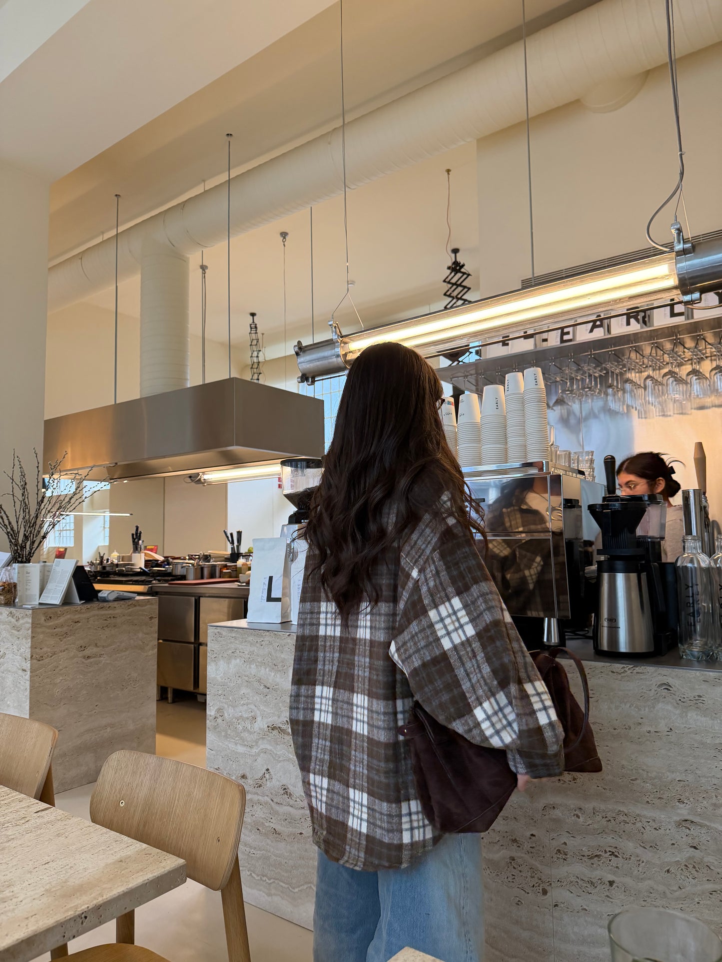 Coffee-Tone Plaid Overshirt