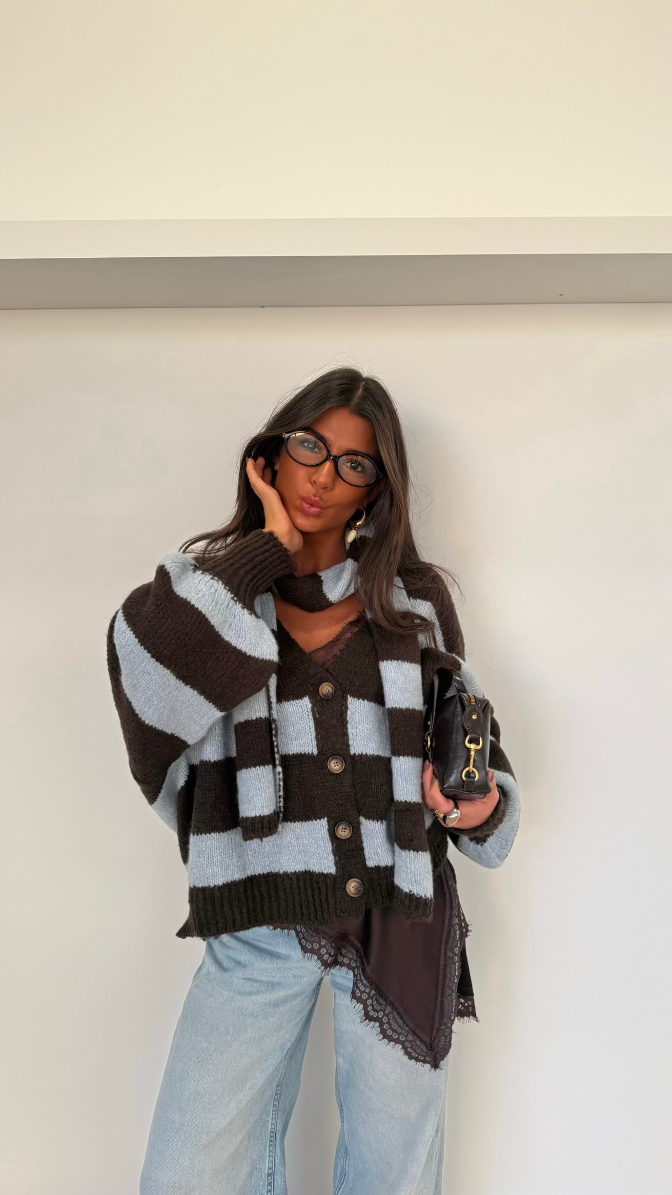 Striped Cardigan with Matching Scarf