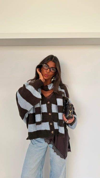 Striped Cardigan with Matching Scarf