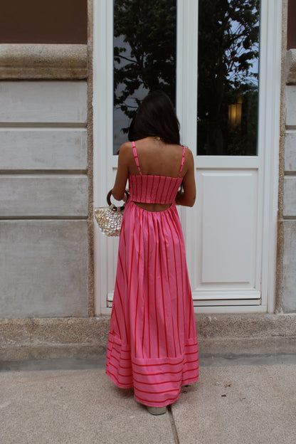 Pink & Red Striped Maxi Dress