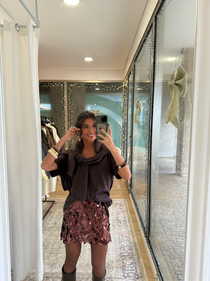 Coffee Brown Sequin Mini Skirt