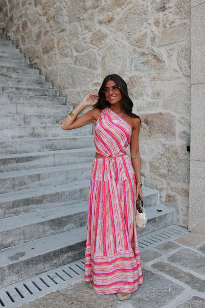 Long Rose-Toned Dress with Cut-Out Detail hi