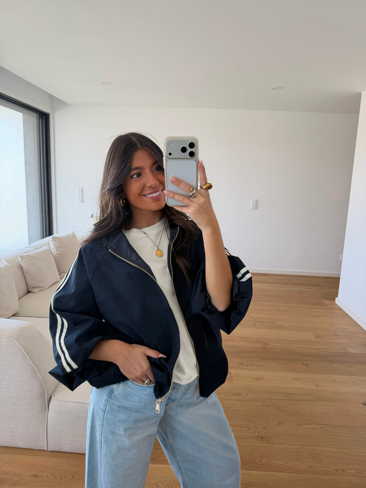 Navy Trench Bomber Jacket