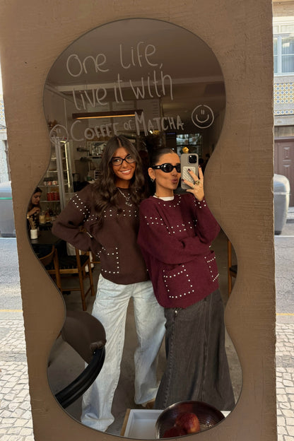 Chocolate Studded Knit Sweater