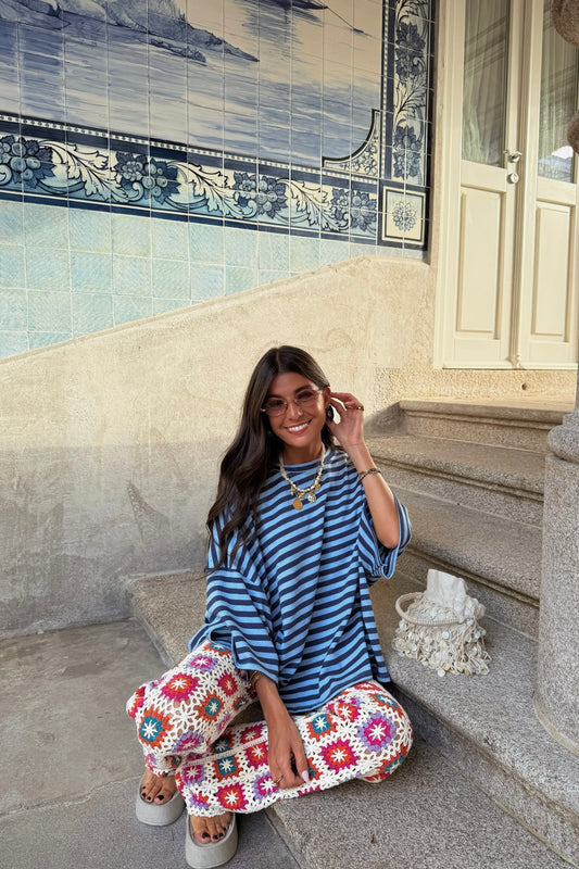Navy and Sky Blue Striped T-Shirt