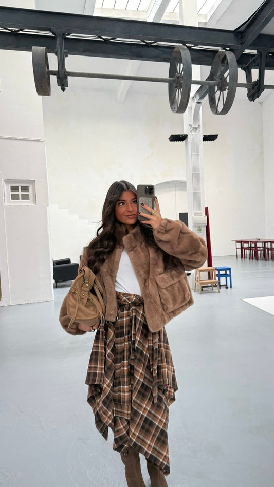 Plaid Asymmetric Skirt