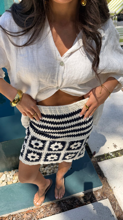 Navy Bloom Crochet Skirt