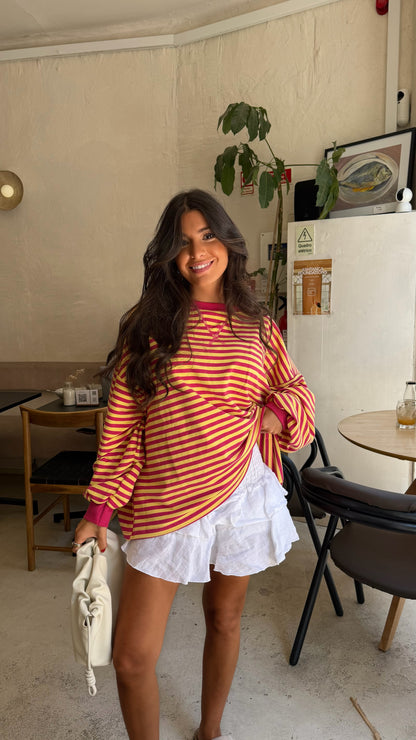 White Linen Elastic Waist Skort