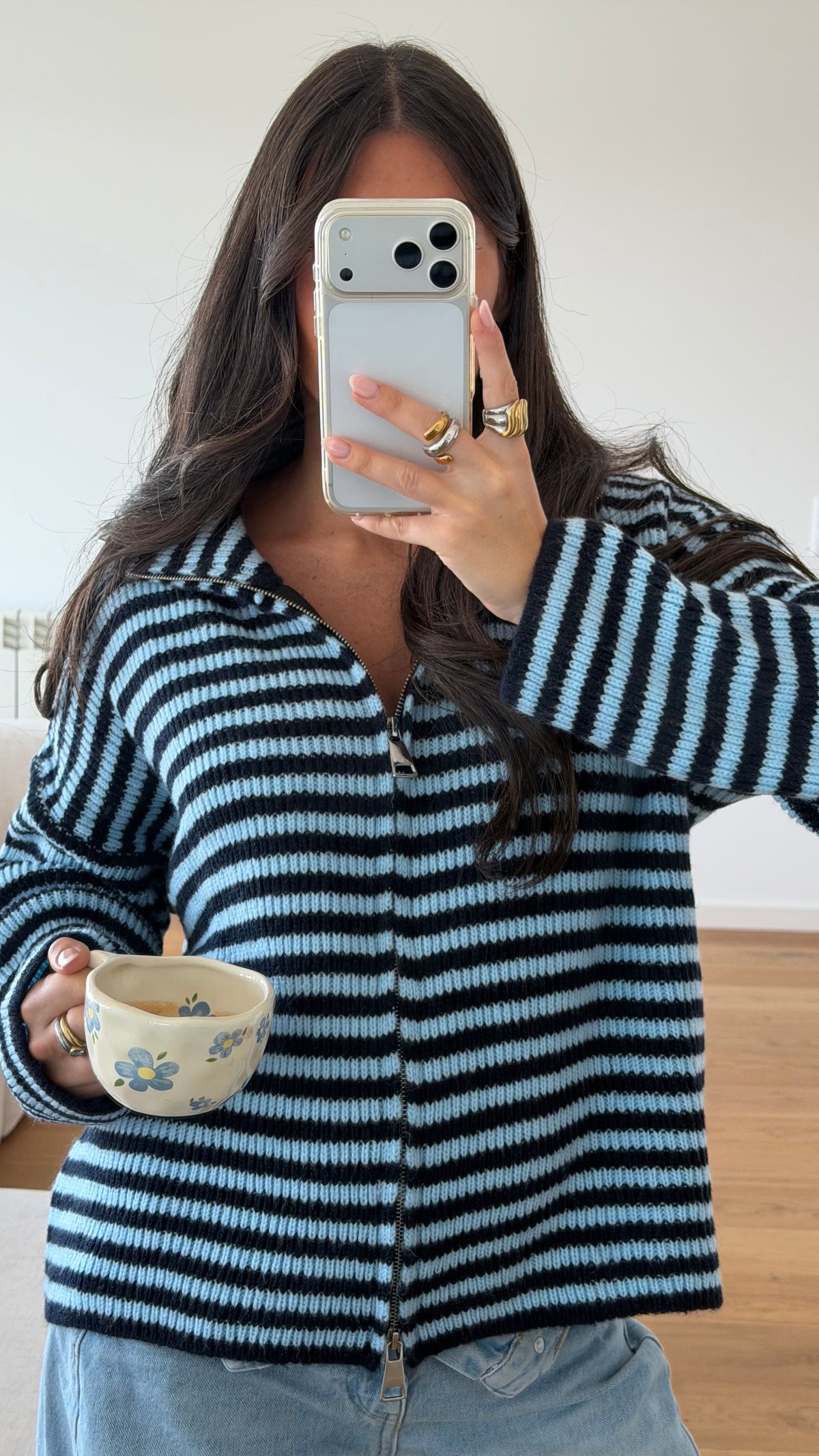 Blue & Navy Striped Zip Cardigan
