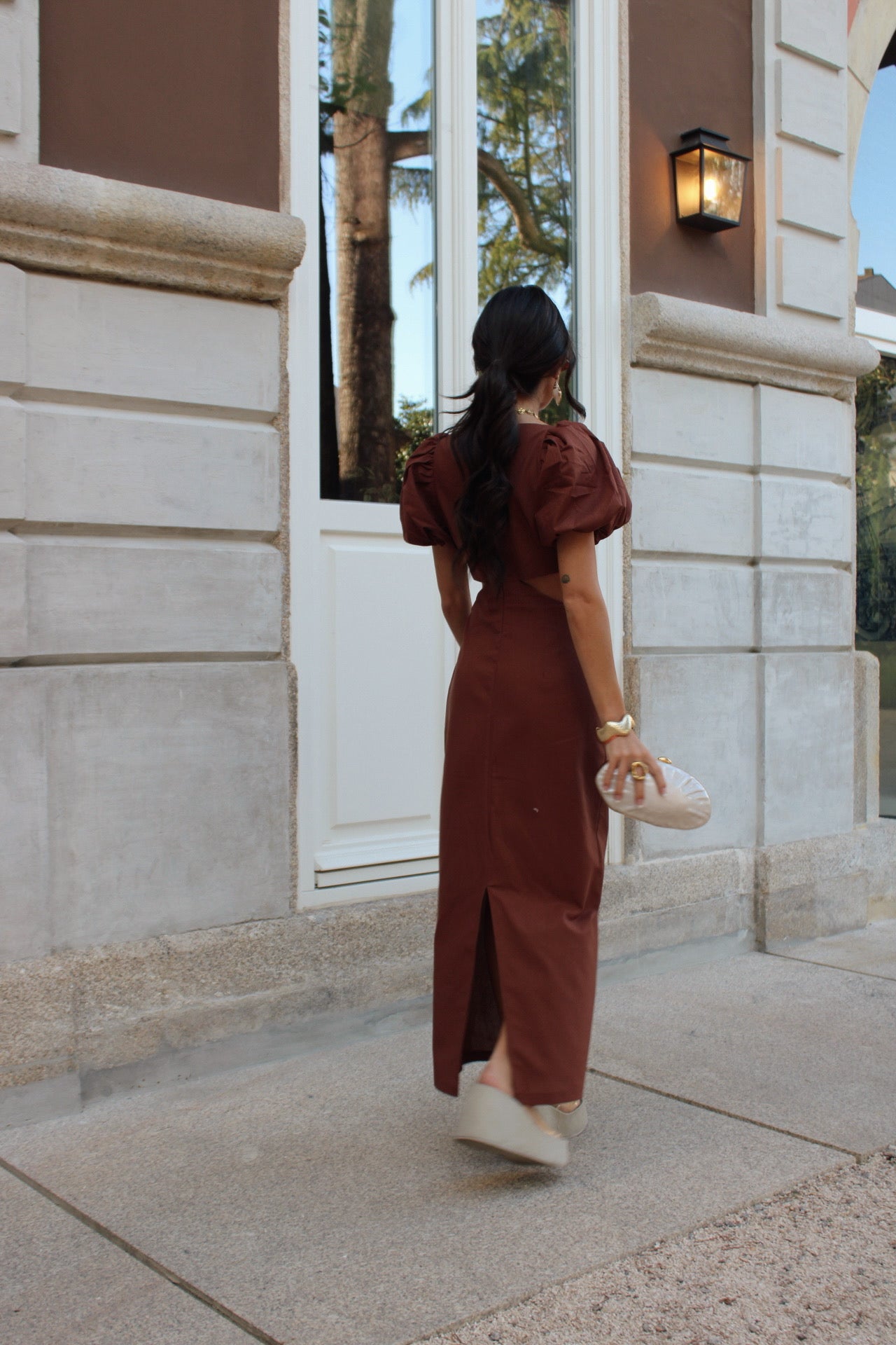Cut-Out Maxi Dress in Brown