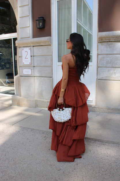 Dark Terracotta Tiered Maxi Dress