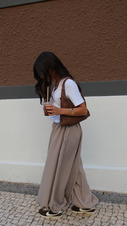 Brown Vichy Balloon Pants