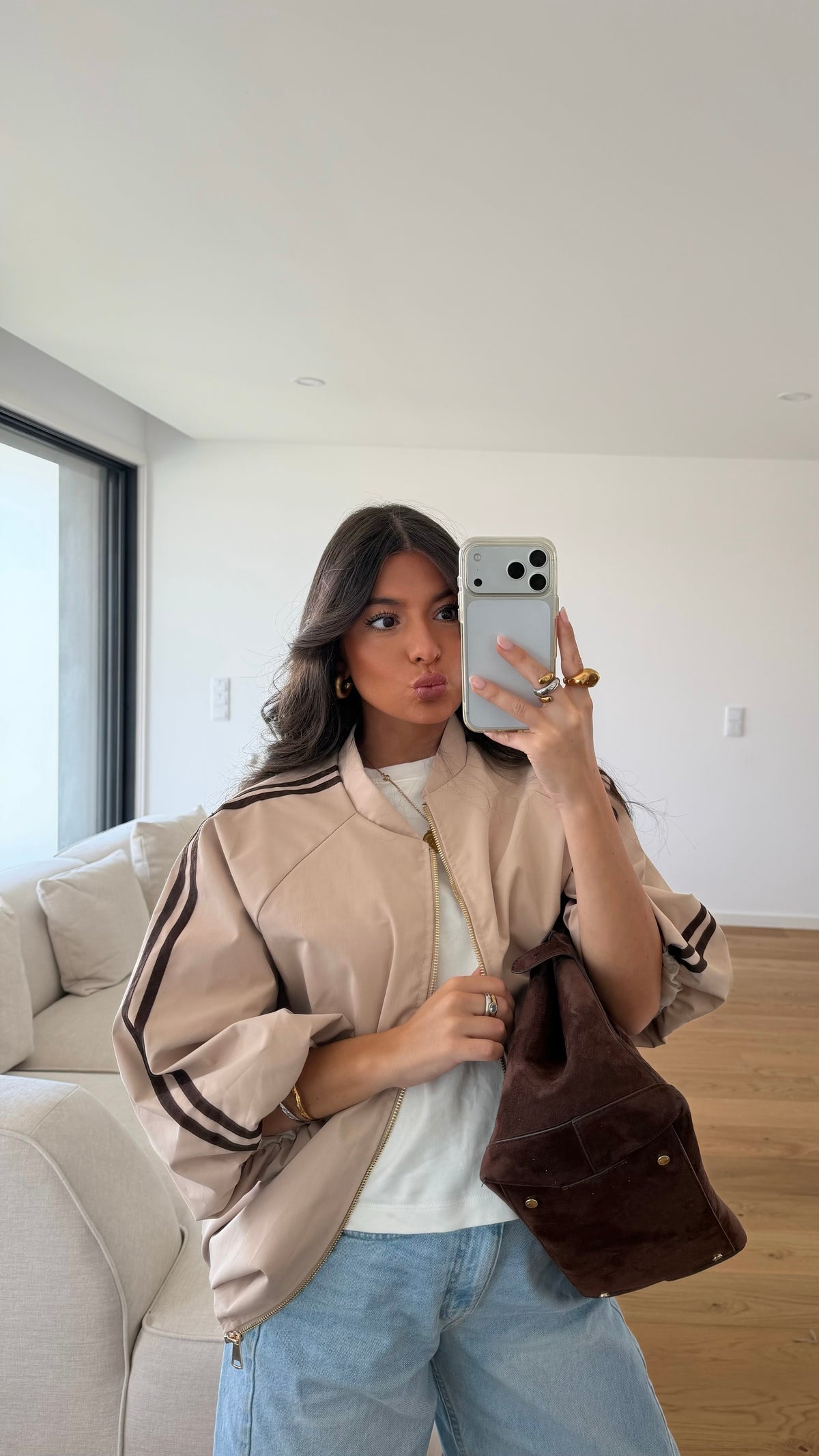 Beige Trench Bomber Jacket