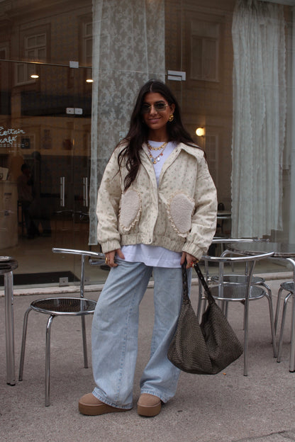 Floral Quilted Jacket with Fur Effect Pockets