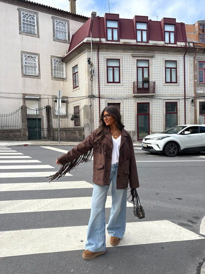Western-Inspired Suede Fringe Blazer