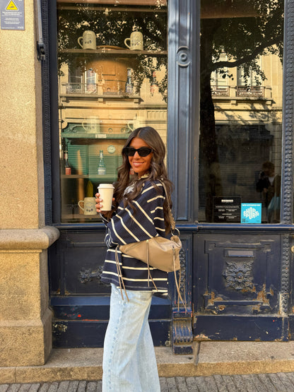 Navy Striped Polo Sweater