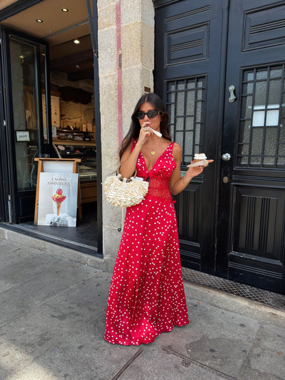 Red Polka Dot Lace Maxi Dress
