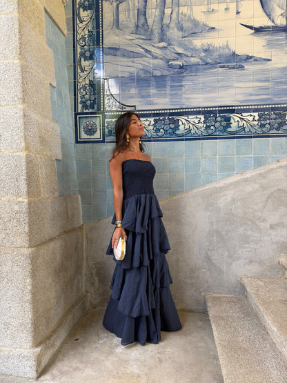 Navy Tiered Maxi Dress