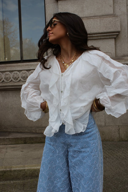 Ruffled Shirt in White