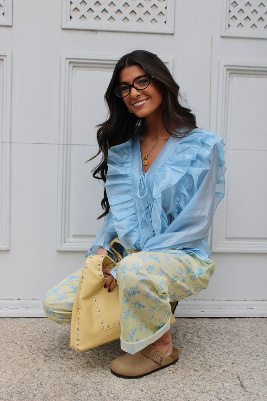 Ruffled Blouse in Blue (Pre-order | shipping on May 16)