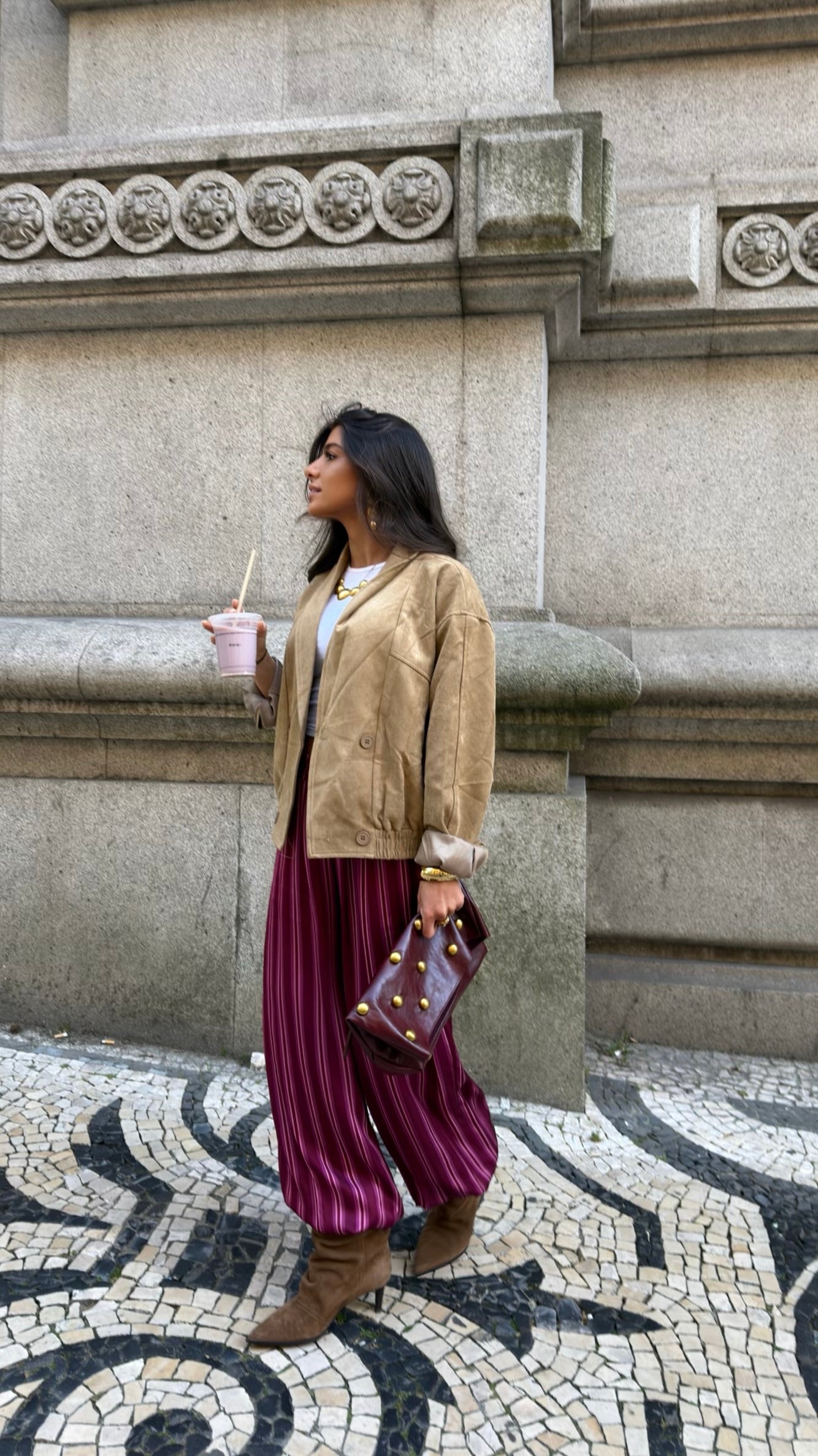 Berry Stripe Balloon Trousers