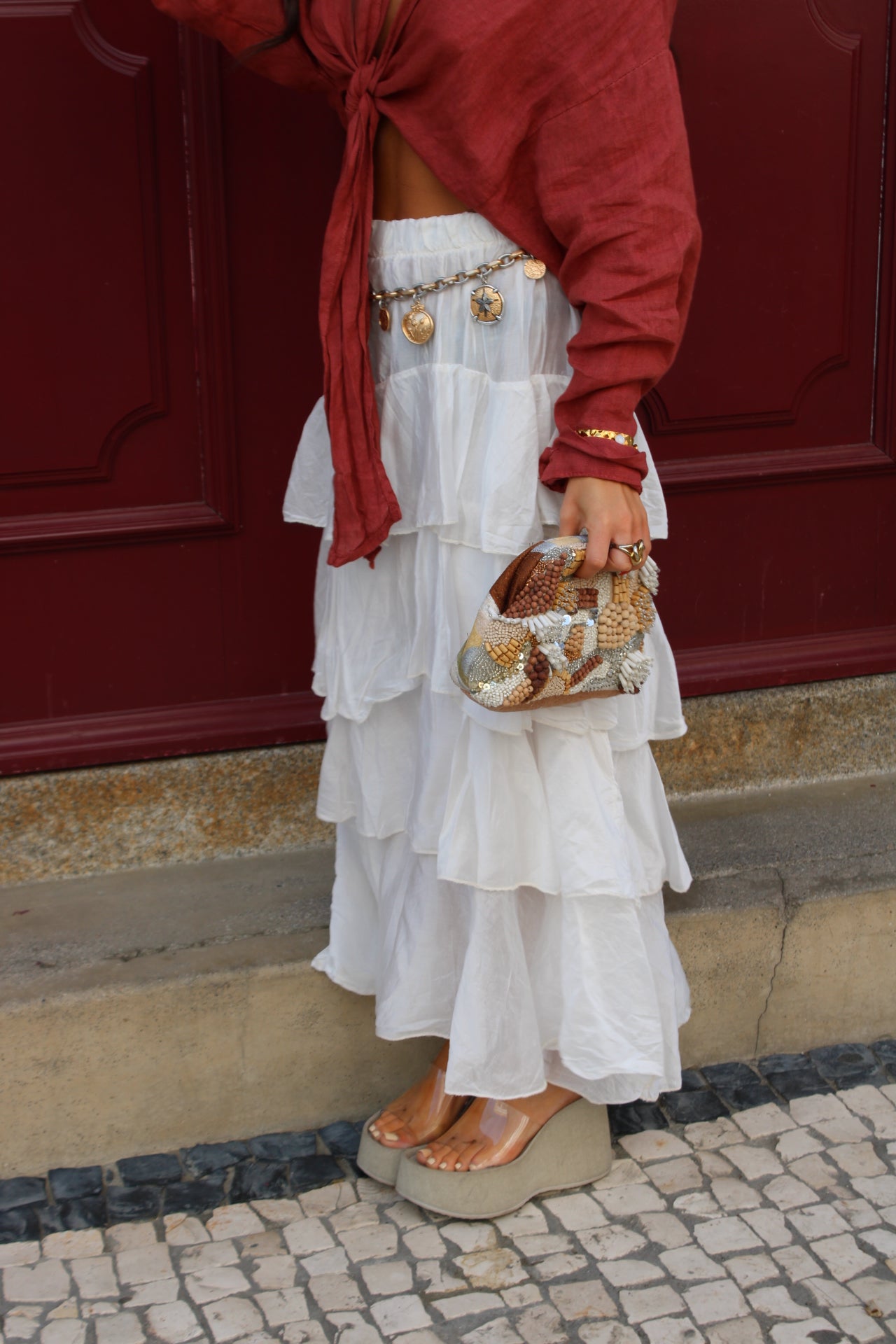 Pearl White Layered Skirt