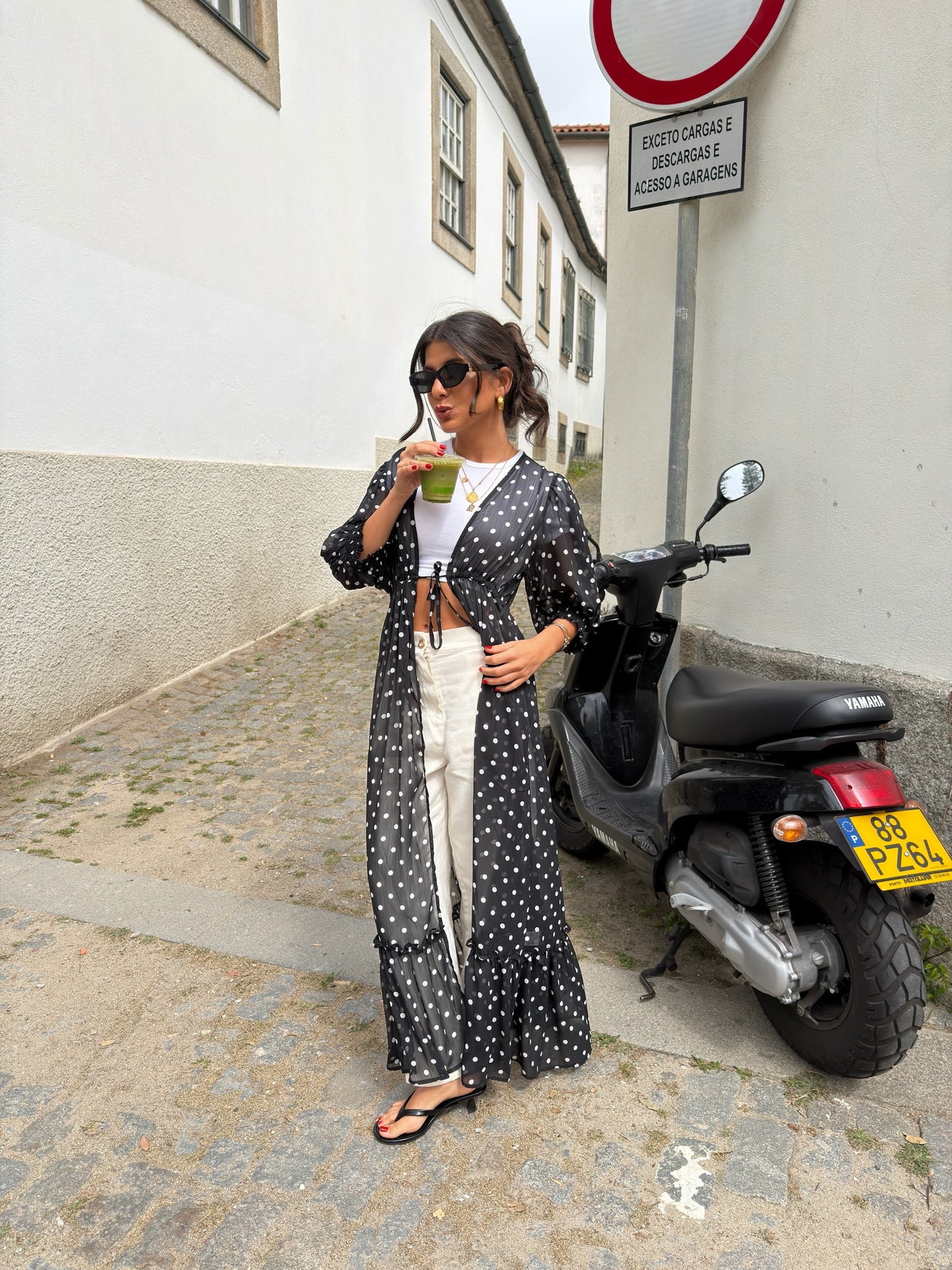 Polka Dot Sheer Maxi Kimono