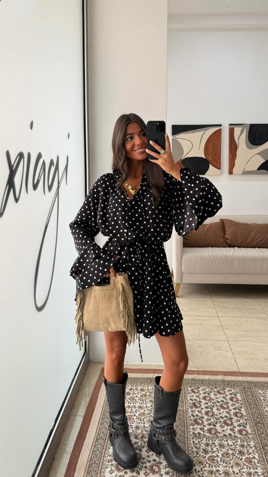 Black Polka Dot Ruffle Dress